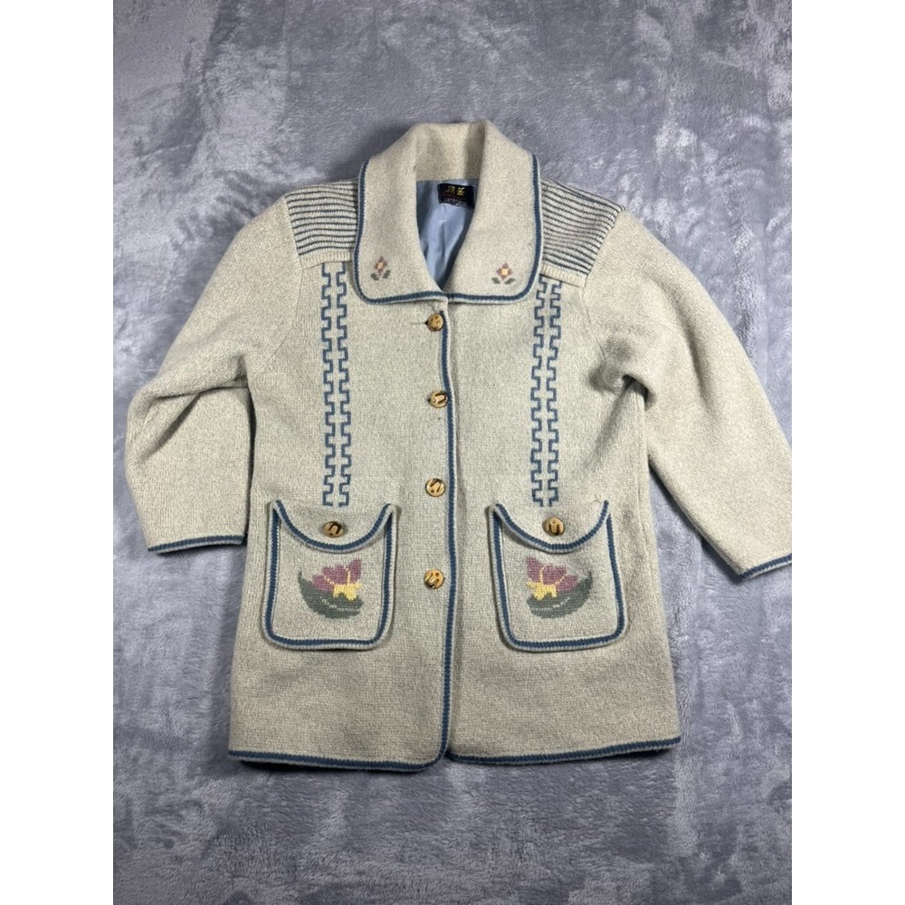 Vintage Kangle Wool Knit Cardigan Jacket Women's Medium Floral Shanghai